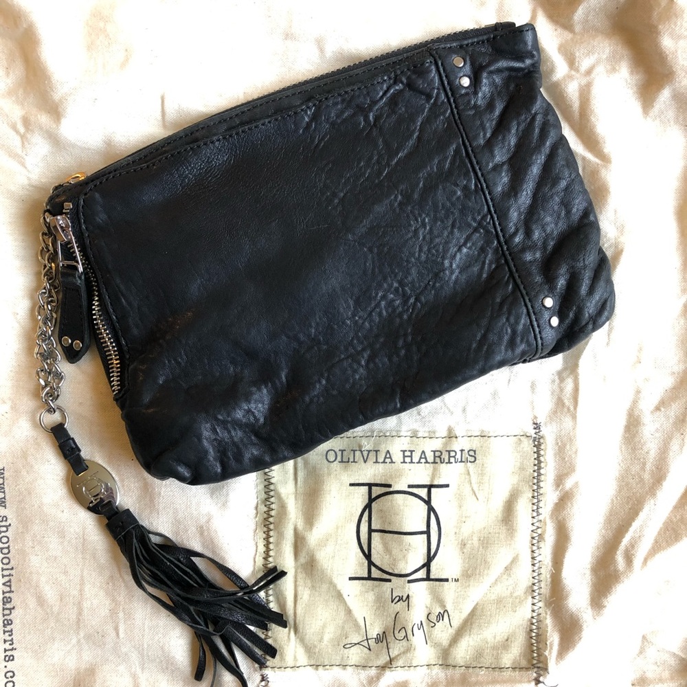 OLIVIA HARRIS Leather Zip Pocket Clutch